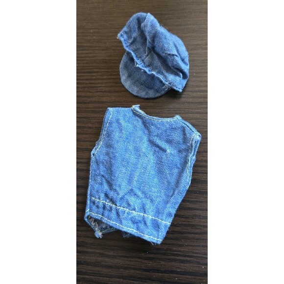 Vintage 1980s Barbie? Clone Mod? Doll Outfit Blue Jean Denim Vest & Newsboy Hat - Picture 6 of 10